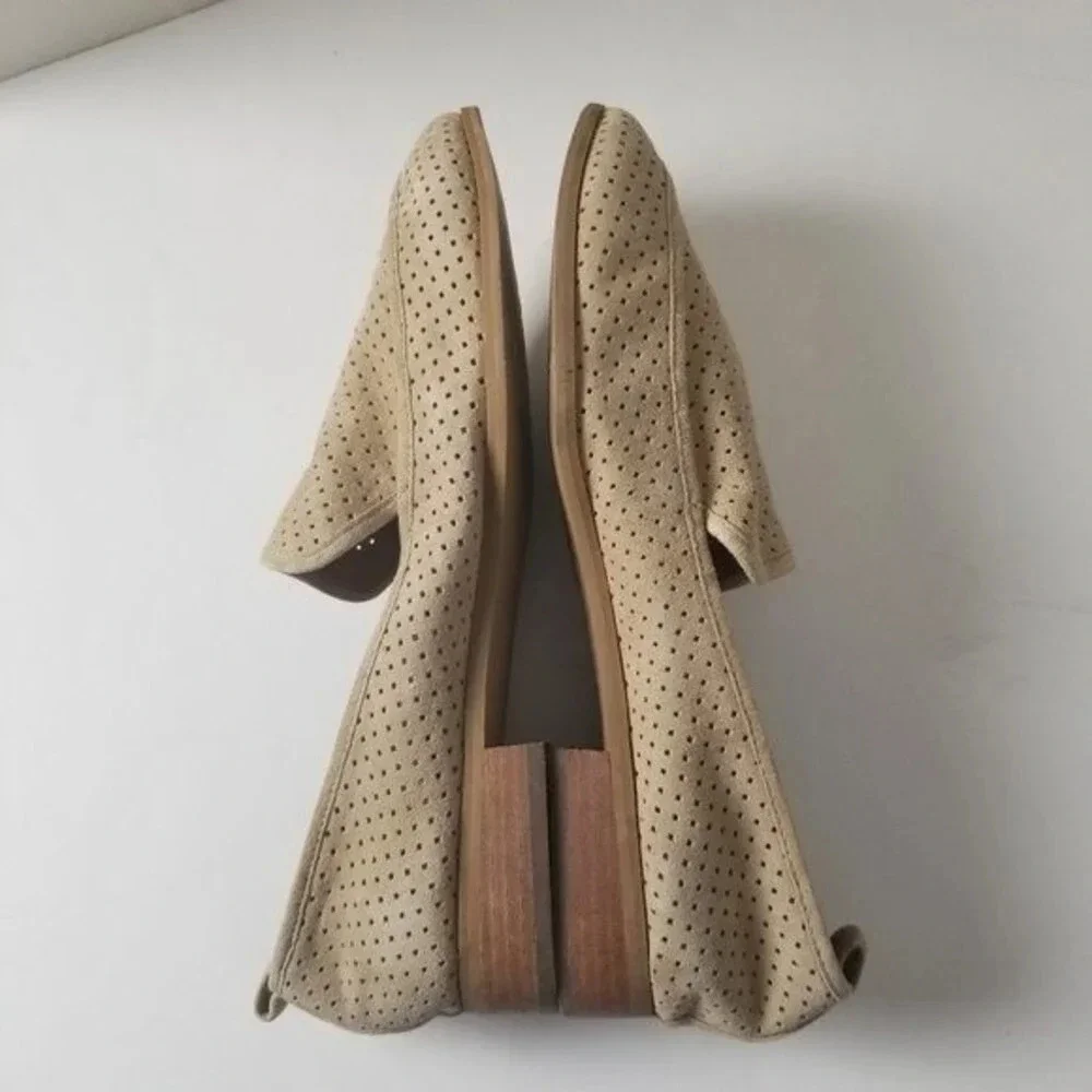 Susina Women's Beige Kellan Soft Suede Perforated Almond Toe Loafers‎